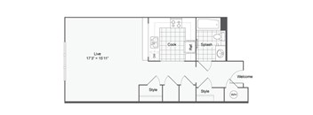a floor plan of a small apartment with a bedroom and a living room