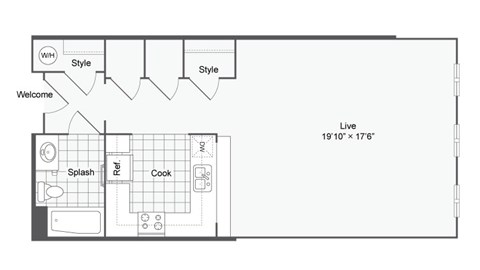 a floor plan of a small house with a bedroom and a living room