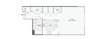 a floor plan of a small house with a bedroom and a living room