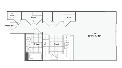 a floor plan of a small house with a bedroom and a living room
