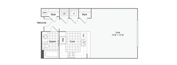 a floor plan of a small house with a bedroom and a living room