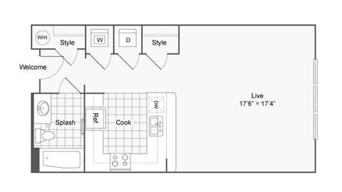 a floor plan of a small house with a bedroom and a living room