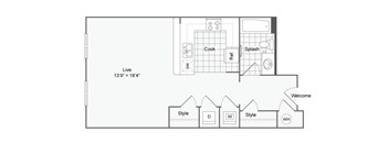a floor plan of a small house with a bedroom and a living room