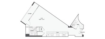 a floor plan of a house with a steep pitched roof and a side view of