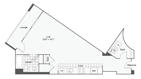 a floor plan of a house with a steep pitched roof and a side view of