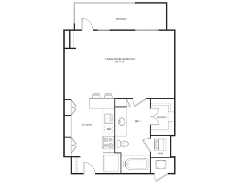 a floor plan of a 1 bedroom floor plan
