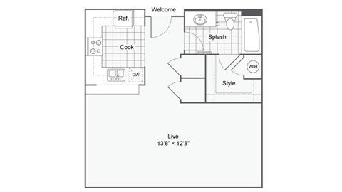 a floor plan of a small house with a bedroom and a living room