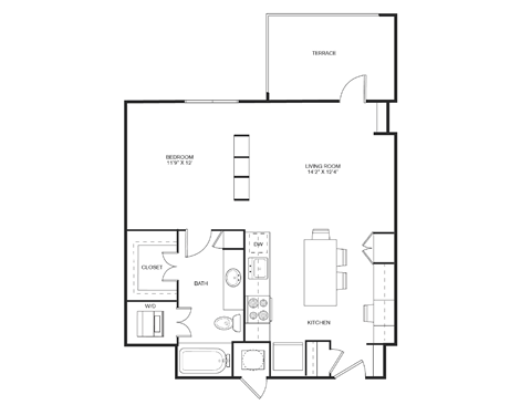 a floor plan of a 1 bedroom floor plan