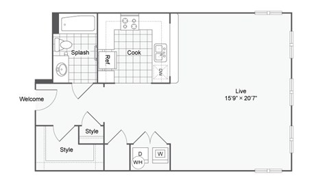 a floor plan of a small house with a bedroom and a living room