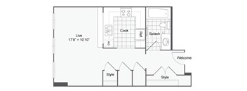 a floor plan of a small apartment with a bedroom and a living room
