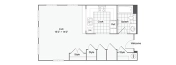 a floor plan of a small house with a bedroom and a living room