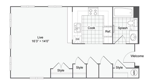a floor plan of a small house with a bedroom and a living room