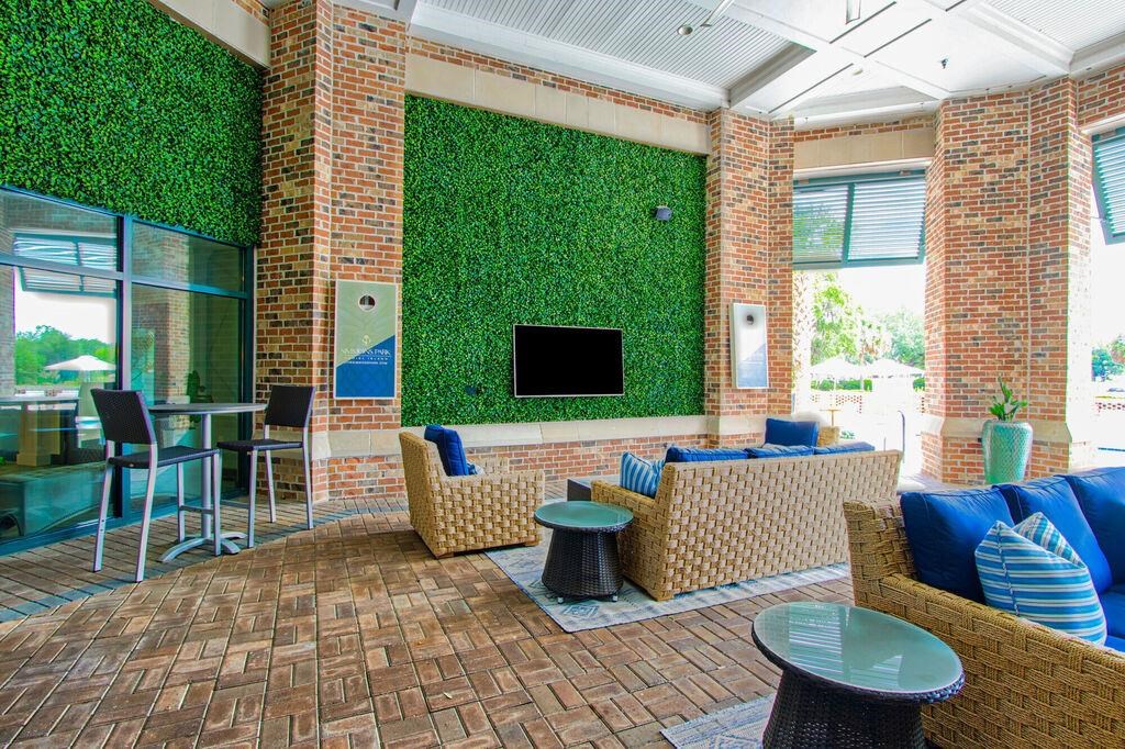 a living room with a couch and a table