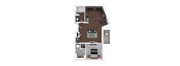 a floor plan with a bedroom and a living room