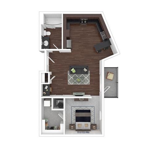 a floor plan with a bedroom and a living room