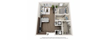 a 1 bedroom floorplan is shown with a wood floor