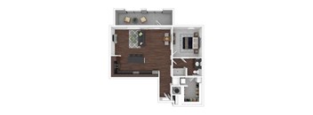 a floor plan with a bedroom and a kitchen