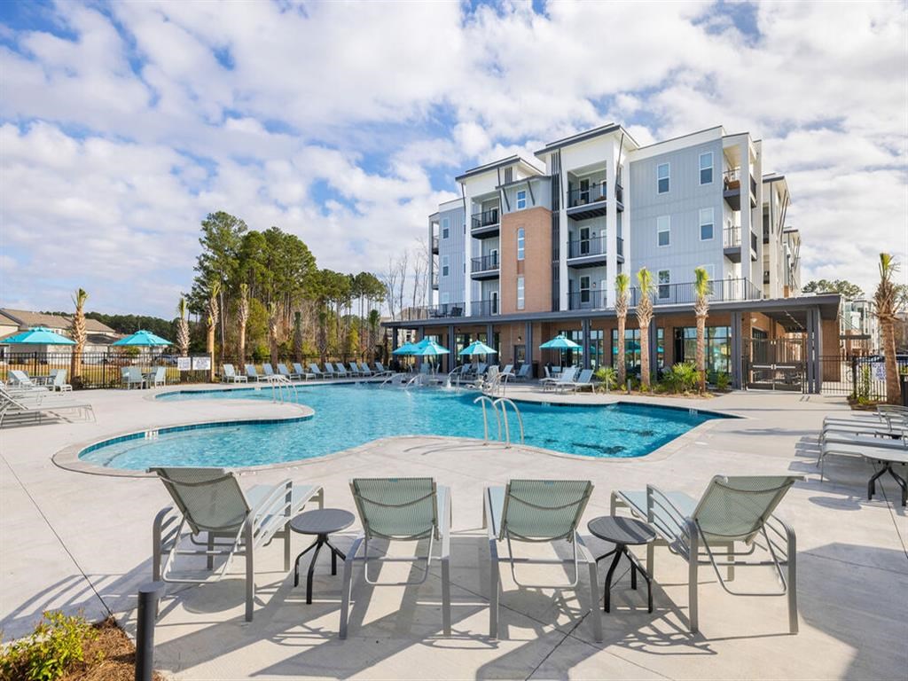 the swimming pool at the preserve at polo apartments