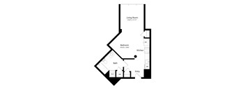 a floor plan of a unit with a bedroom and a living room