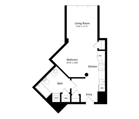a floor plan of a unit with a bedroom and a living room
