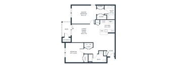 A floor plan of a house with a master bedroom, a living room, a kitchen, a dining room, a laundry room, a bathroom, and a foyer.