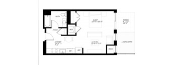 A black and white floor plan of a house with a kitchen, living room, and bathroom.