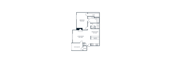 A floor plan of a home with a bedroom, dining room, living room, and bathroom.