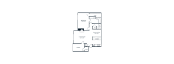 A floor plan of a house with a living room, dining room, bedroom, bathroom, and closet.