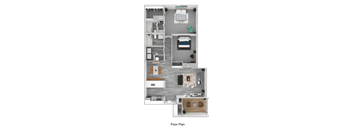 A floor plan of a two bedroom apartment with a living room, two bedrooms, a dining room, a closet, and a storage space.