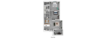 A floor plan of a two bedroom apartment with a living room, two bedrooms, a dining room, a closet, and a storage space.
