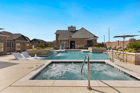 A pool with a metal ladder