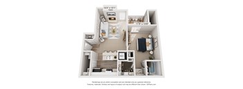a stylized floor plan with a bedroom and a living room