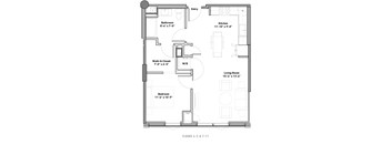 a floor plan of a small house with a bedroom and a living room