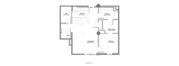 a floor plan of a small house with a bedroom and a living room