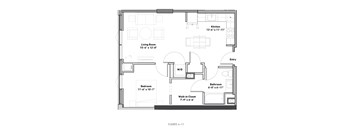 a floor plan of a small house with a bedroom and a living room