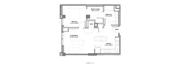 a floor plan of a small house with a bedroom and a living room