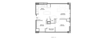 a floor plan of a small house with a bedroom and a living room