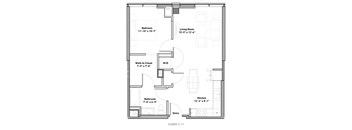 a floor plan of a small house with a bedroom and a living room