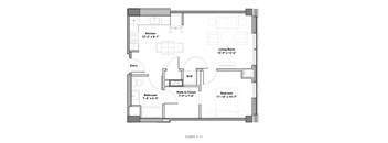a floor plan of a small house with a bedroom and a living room