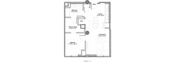 a floor plan of a small house with a bedroom and a living room
