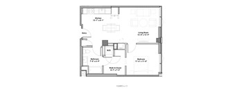a floor plan of a small house with a bedroom and a living room