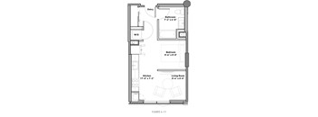 a floor plan of a small house with a bedroom and a living room