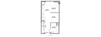 a floor plan of a small house with a bedroom and a living room