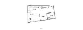 a floor plan of a small house with a bedroom and a living room