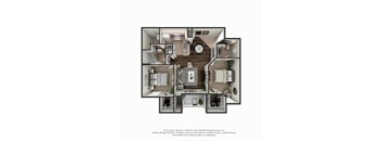South Hampton 2 BR 2 BA 3D Floor Plan