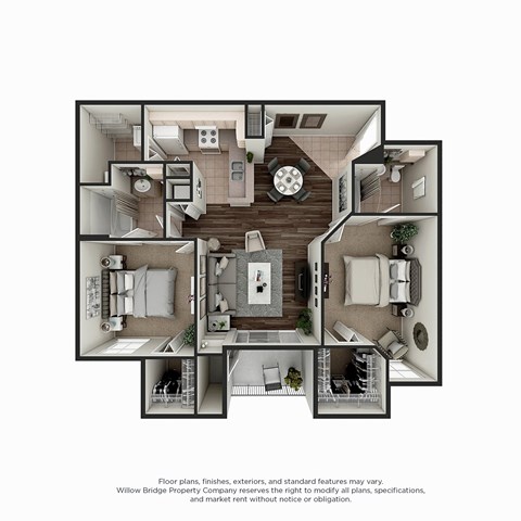 South Hampton 2 BR 2 BA 3D Floor Plan