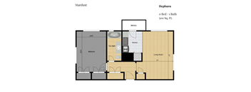 a floor plan of a small apartment with a bedroom and a bathroom