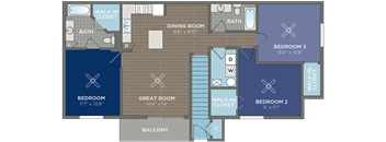a floor plan of a bedroom apartment with a bathroom and a living room