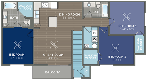 a floor plan of a bedroom apartment with a bathroom and a living room