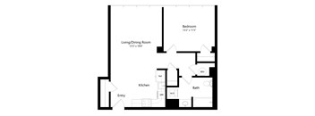 a floor plan of a living room with a kitchen and a bedroom